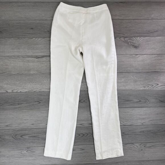 Lafayette 148 Barrow Women Size 4 Cream Linen Straight Leg Pants Trouser Office - Picture 9 of 13
